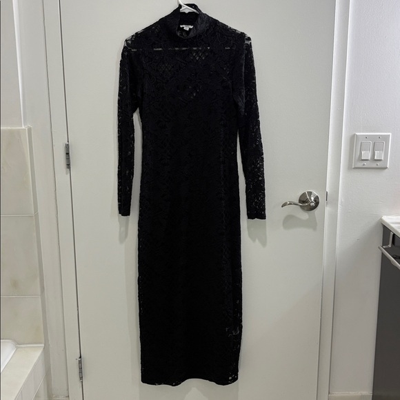Black Lace Turtleneck gown with mini black dress under - Picture 1 of 4